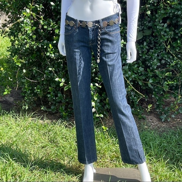 7 FAMK Dark Pleated Embroidered Bootcut Jeans - Picture 3 of 15